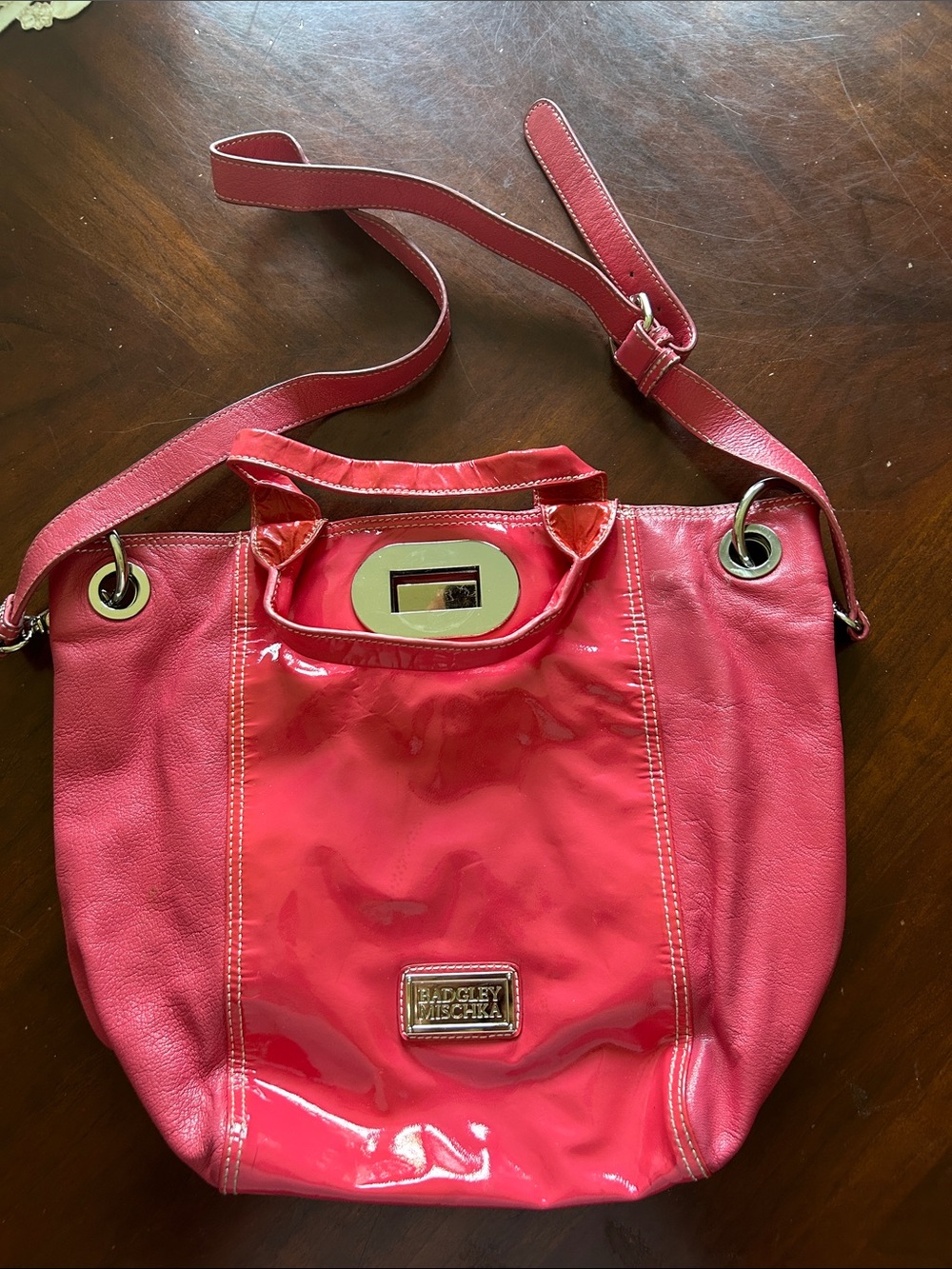 Badgley Mischka Glossy Red Patent Shoulder Bag